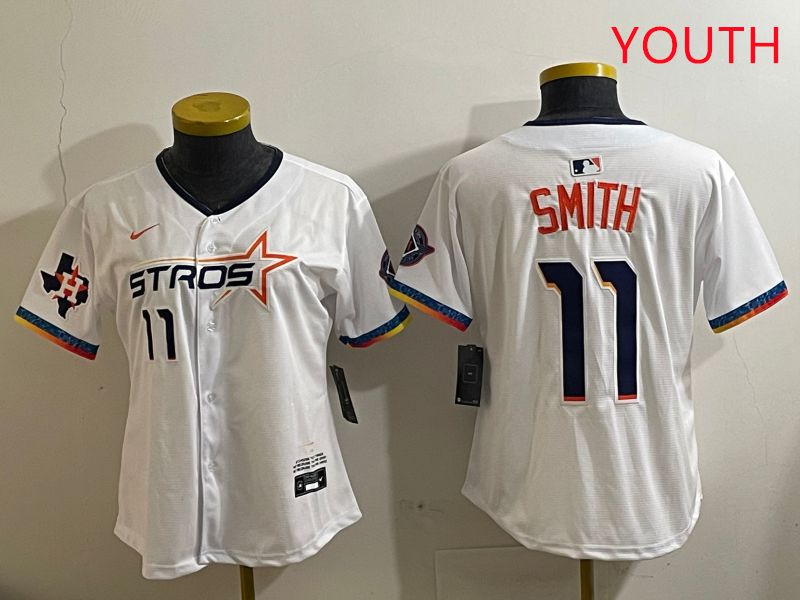 Youth Houston Astros #11 Smith White Fourth generation Joint Name 2025 Nike MLB Jersey style 2
